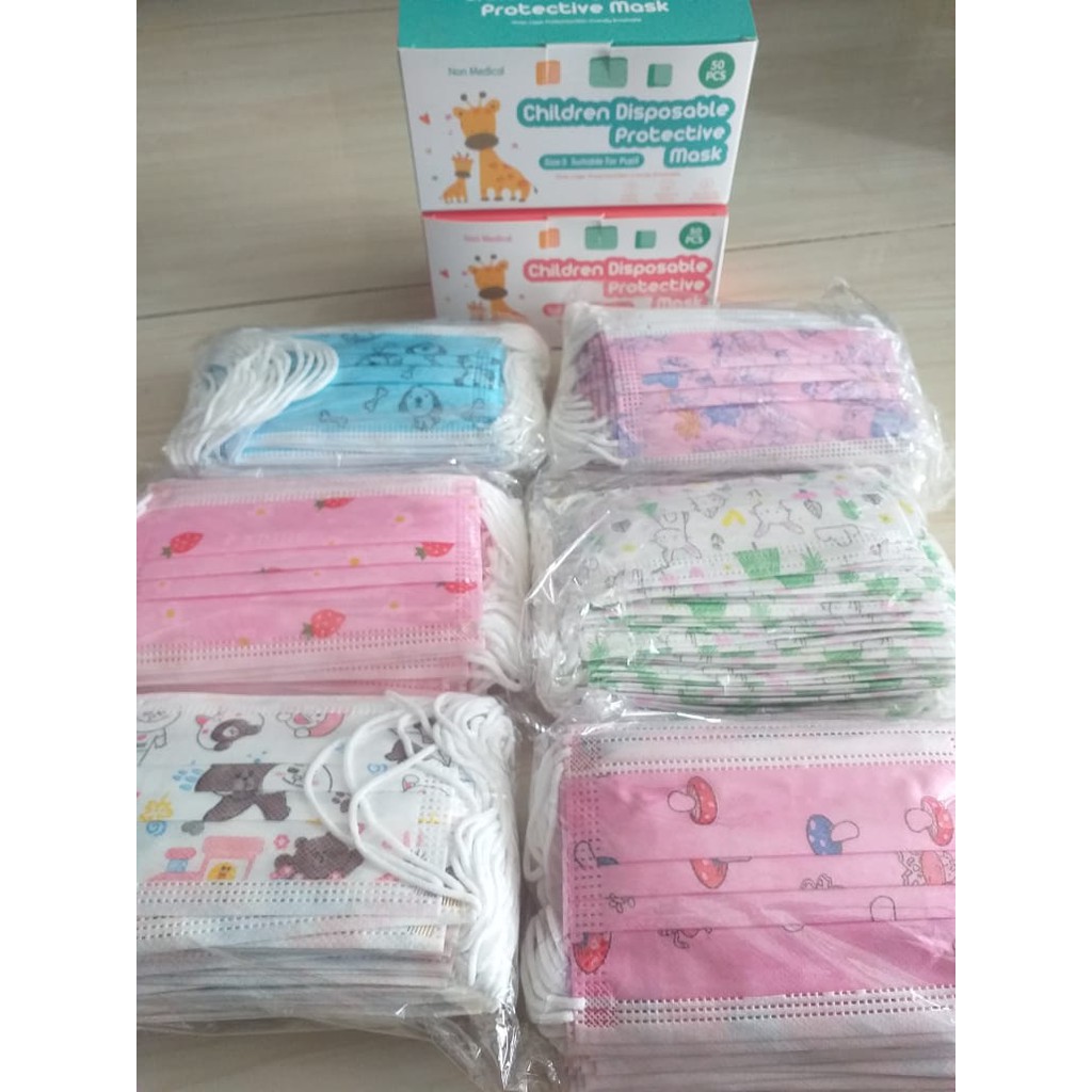 MASKER ANAK 3PLY CARTOON Masker Anak 3ply Kids Child Mask Motif Earloop 1 Box Isi 50 Pcs