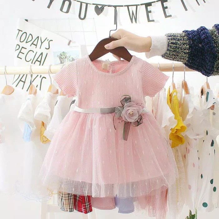 DRESS BAYI BALITA XIMENNA GAUN MAWAR IMPORT BAJU PESTA BAYI 1-3 THN - Putih, XL (1-2th)