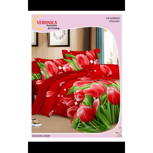 sprei microtex motif bunga tulip merah