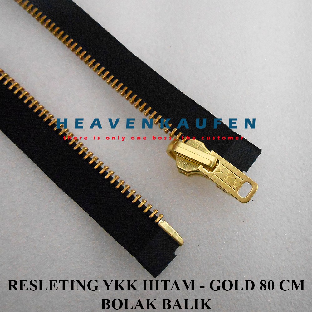 Resleting Zipper YKK 80 cm Warna Hitam Gold Bolak Balik