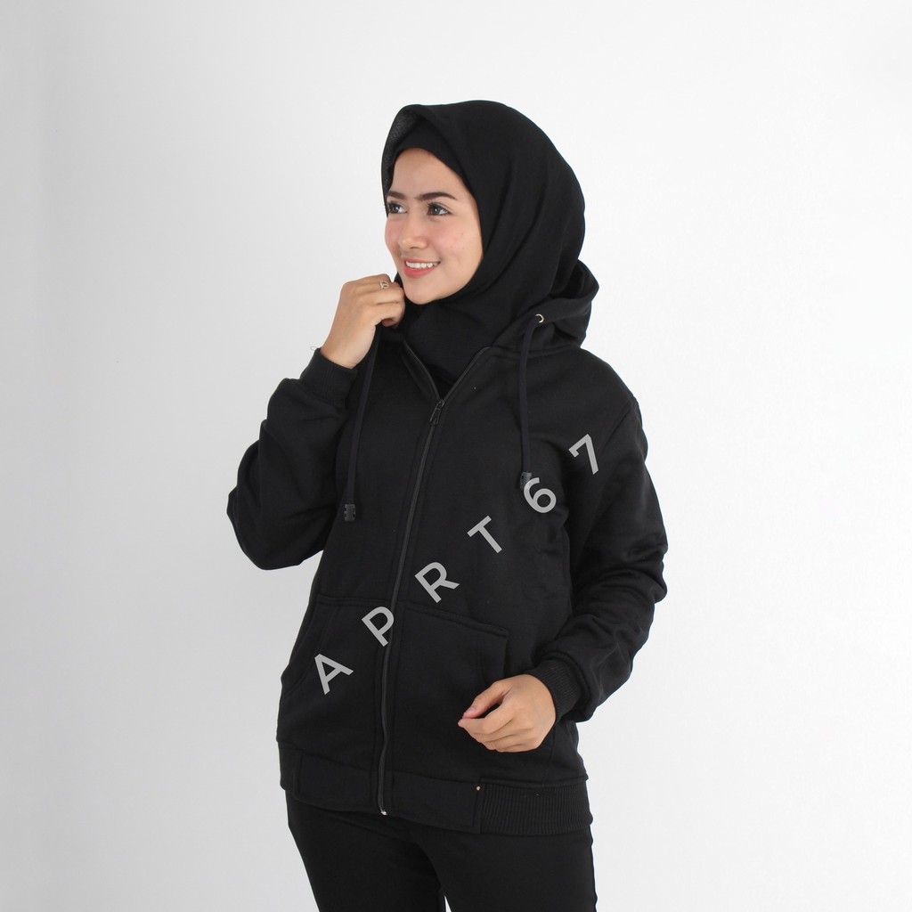 JAKET HOODIE POLOS WANITA HITAM MURAH (M-XL)