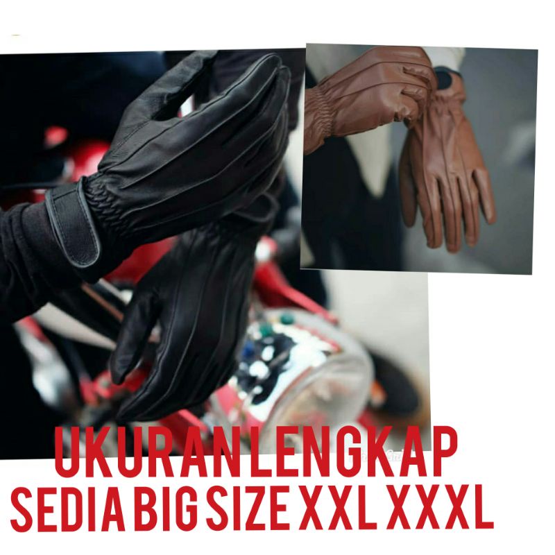 sarung tangan motor pria sepeda sarung tangan kulit asli sedia ukuran besar big size jumbo XXL XXXL
