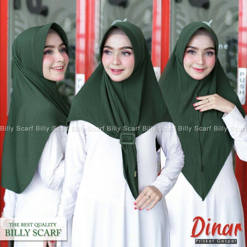 Jilbab Bergo Pad Simpel Plisket Gesper Dinar Ori Billy Scraf-Army.