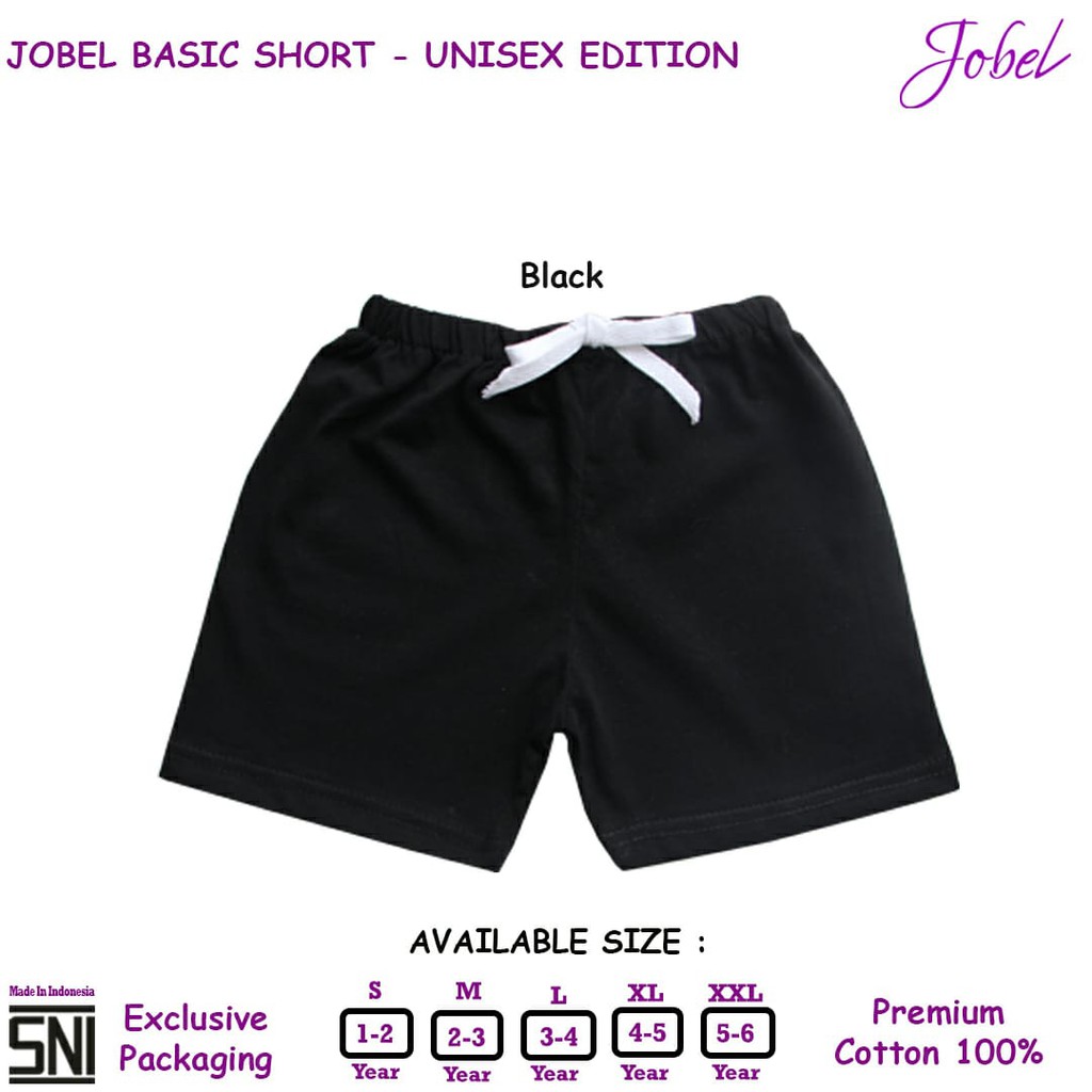 [Size S-XXL Warna Black ] Kazel Jobel Basic Short Unisex Celana Pendek Anak Rumahan