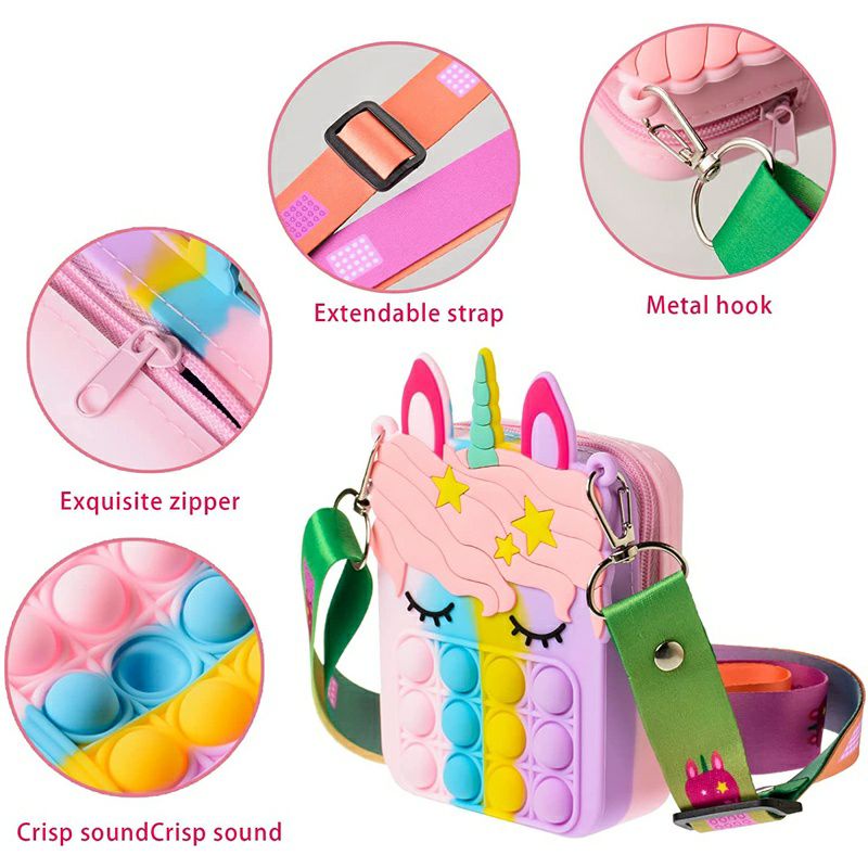 Tas Selempang POP IT Anak Model Unicorn Sling Bag Jelly Rubber