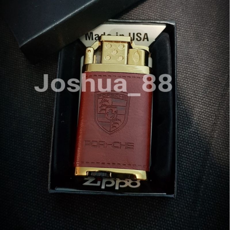 Korek Api Korek Gas Bara Model Zippo PORSCHE Gold Brown