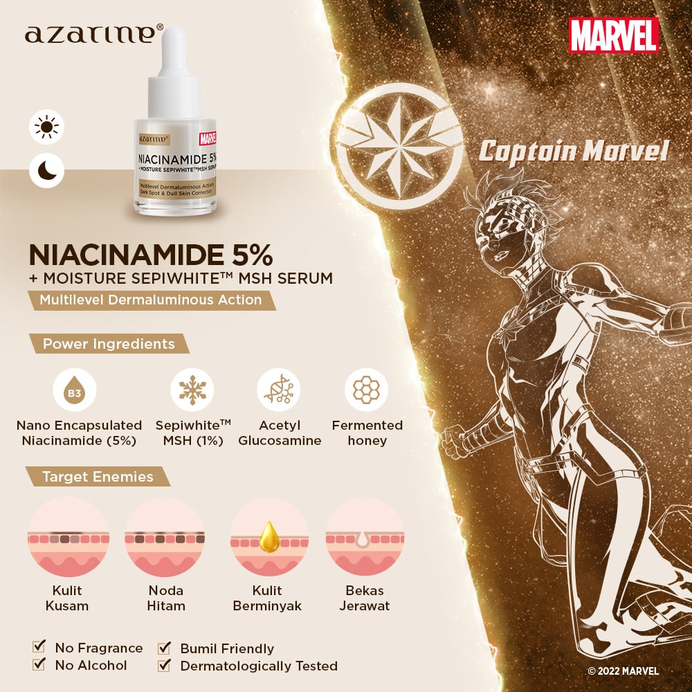 Azarine X Marvel Niacinamide 5% + Moisture Sepiwhite MSH Serum - 20ml