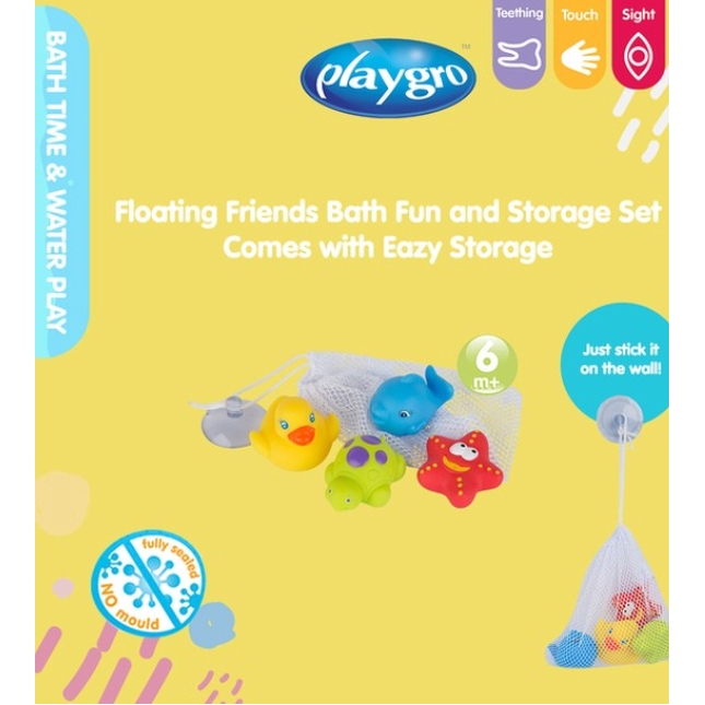 MAI252 MAINAN MANDI PLAYGRO FLOATING FRIENDS BATH FUN AND STORAGE SET isi 4