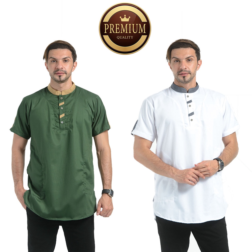 Baju Koko Kusta Muslimin Babussolihin Dewasa Lengan Pendek Pakaian Muslim Atasan Terbaru 100% Cotton