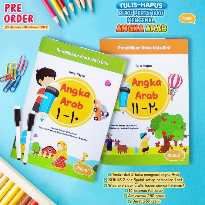 Buku Wipe and Clean Aktivitas PAUD TK Angka Arab 1-20 (2 buku)
