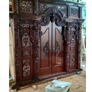 Gebyok ukir jawa kayu jati set kusen pintu