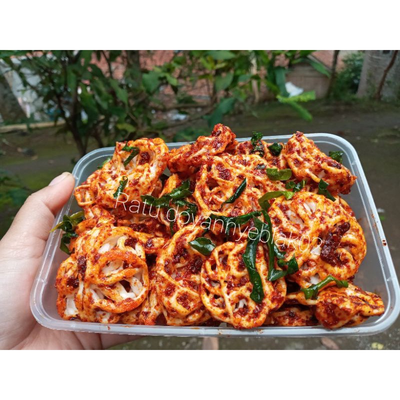 

1kg sebring pedo,krupuk mawar pedas ekstra daun jeruk