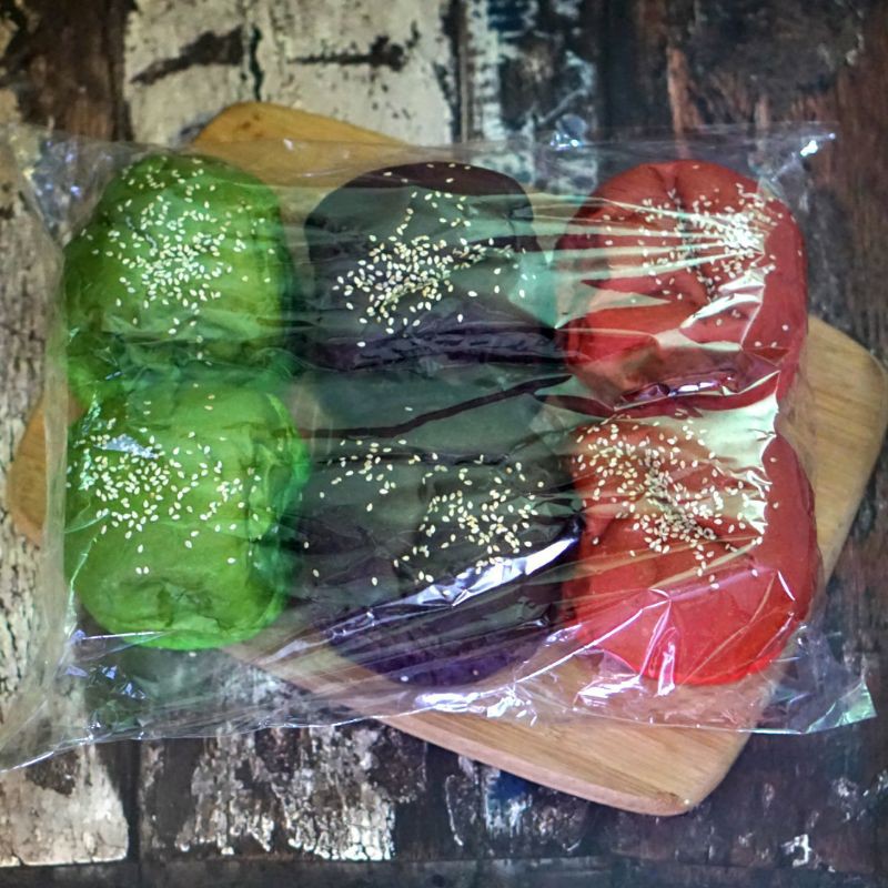 Roti Burger Warna Warni / Roti Burger Pelangi / Roti Burger Rainbow isi 6 Pcs