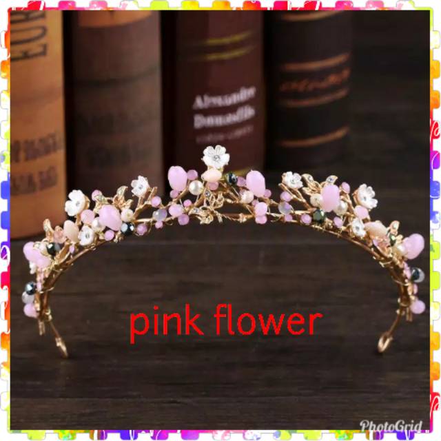 Grosir (SSC) Mahkota pink flower import / pink wedding crown / tiara pengantin pink / mahkota bunga