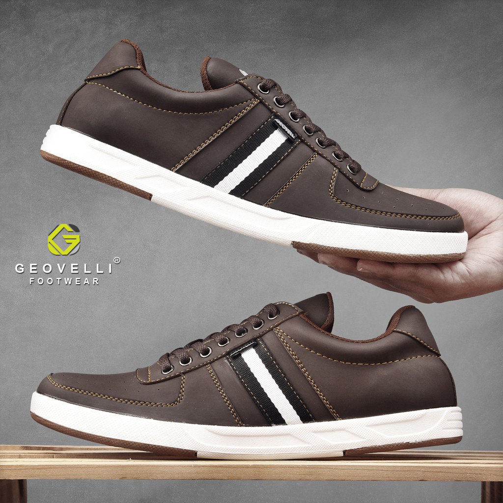 GEOVELLI STORE Sepatu Sneakers Piria Coklat Sneakers Kasual Santai Kerja Cocok Buat Anak Kuliah