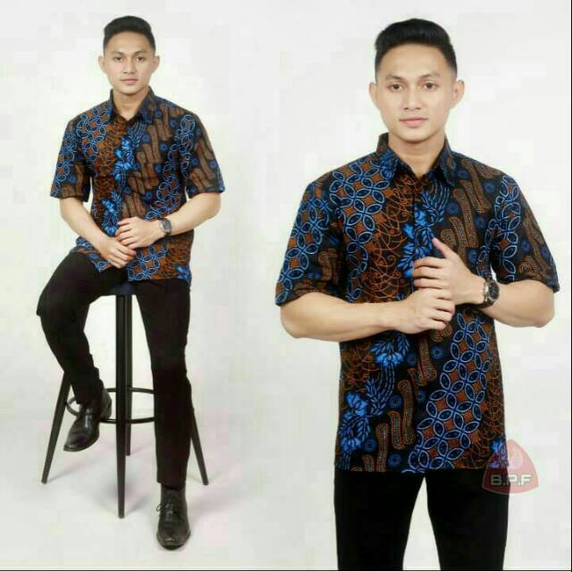 Hem Baju Kerja Pria Batik Sogan Biru Adem
