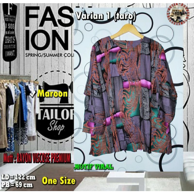 Atasan Wanita Jumbo LD 120 / Blouse Muslim Tangan Balon Size Besar / Atasan Batik Wanita Jumbo, Taro