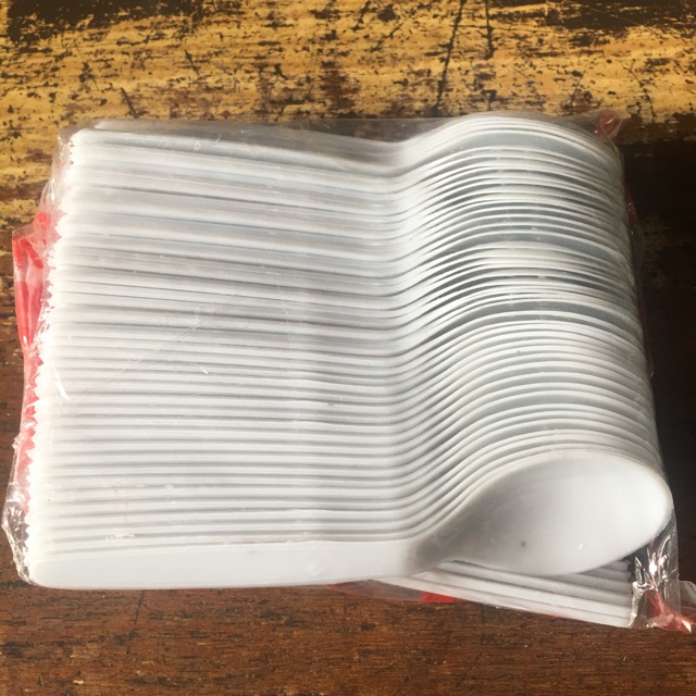 Sendok makan plastik putih murah disposable spoon nasi kotak perlengkapan catering
