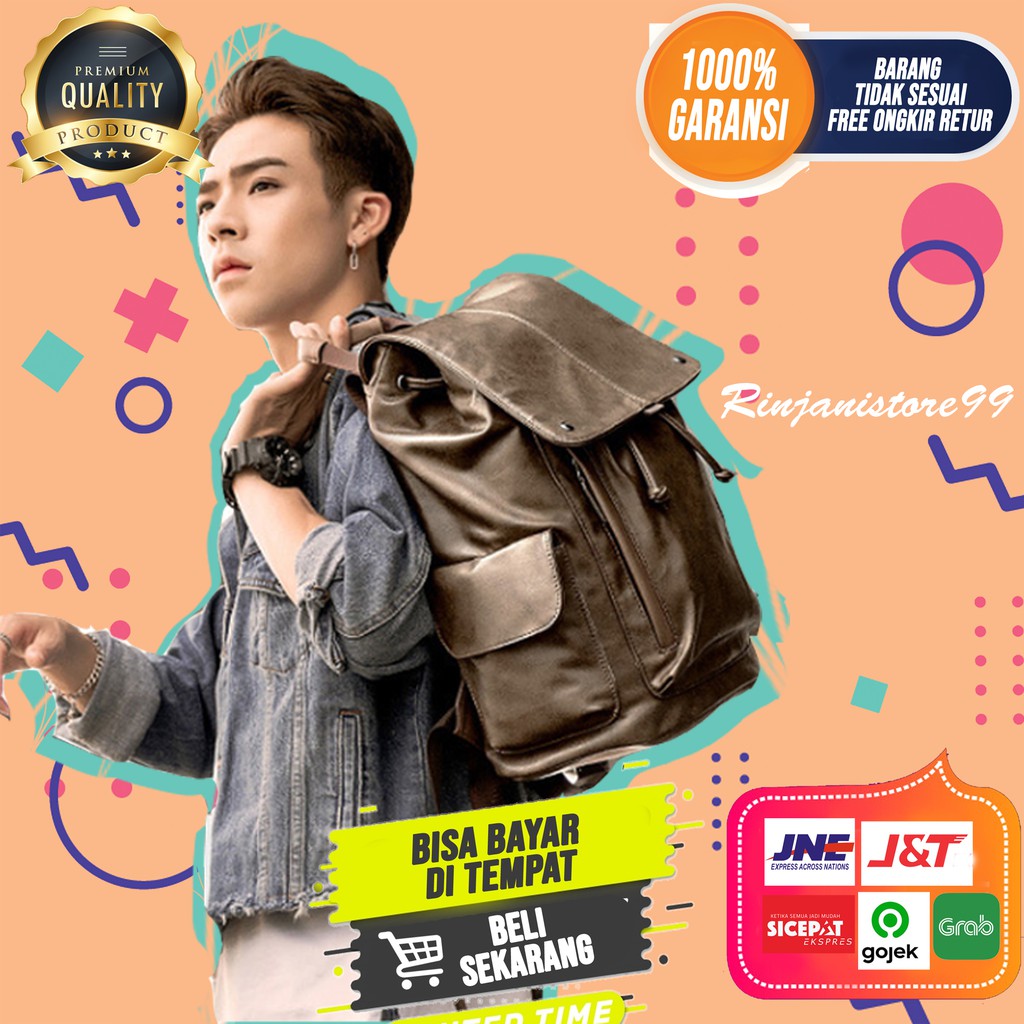 Tas Ransel Kulit Pria Backpack Cowok Tas Punggung Original Brand Import Asli Murah F65