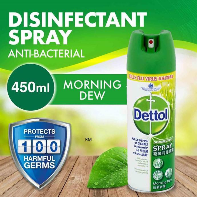 Ready Desinfektan Spray / Dettol Disinfectan Morning Dew Hijau 450Ml