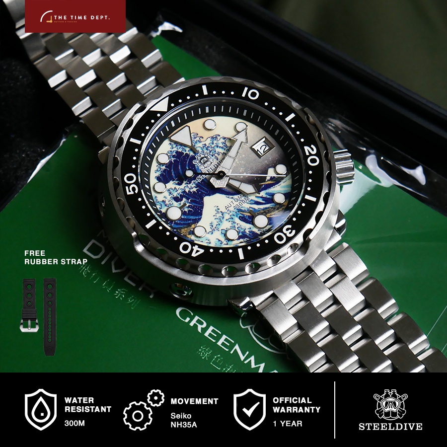 Seiko Tuna The Great Wave of Kanagawa Homage Steeldive SD1975J 300M Diver Watch Seiko NH35 Automatic