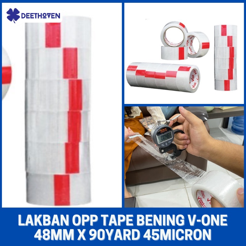 

LAKBAN OPP TAPE BENING merek V-ONE 48mm 90yard 45micron