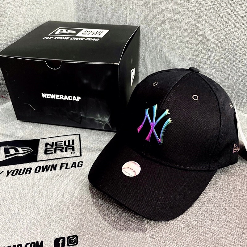 TOPI BASEBALL MLB CAP NEW YORK BLACK FONT METAL RAINBOW