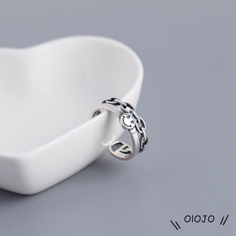 Cincin Bentuk Pentagram Tersenyum Warna Emas Gaya Retro Untuk Koleksi - ol