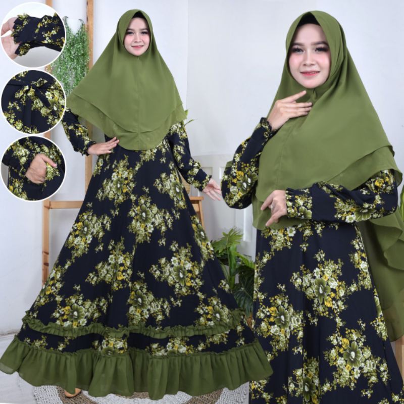 baju gamis rempel, motif bunga army