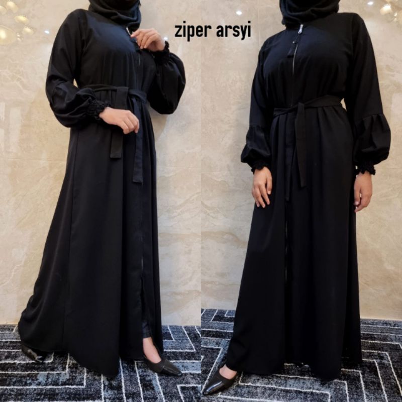 Abaya PREMIUM Turkey Gamis Hitam Dress Maxi Dubai Ziper Arsyi Busui