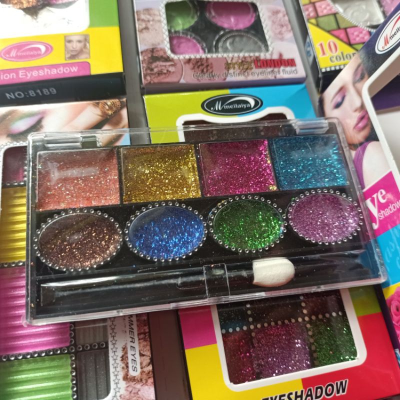 Mainan Makeup Anak Elegant Warna Komplit 8-12 warna (Glitter &amp; Non Glitter) + 1 Brush Oles