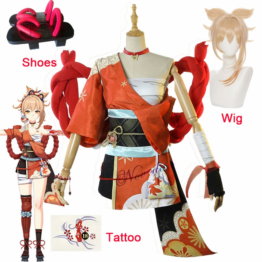 Genshin Impact Naganohara Yoimiya Cosplay Costume Wig Anime Game Genshin Cosplay Kimono Dress For Wo