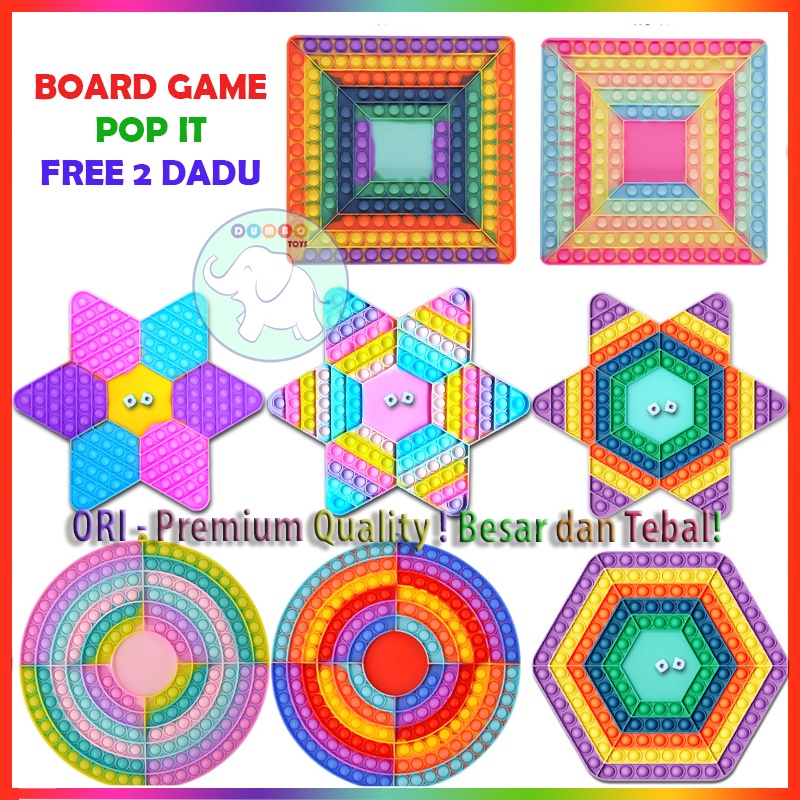 Pop It Board Game Persegi Panjang Battle Free Dadu Rainbow Jumbo-1