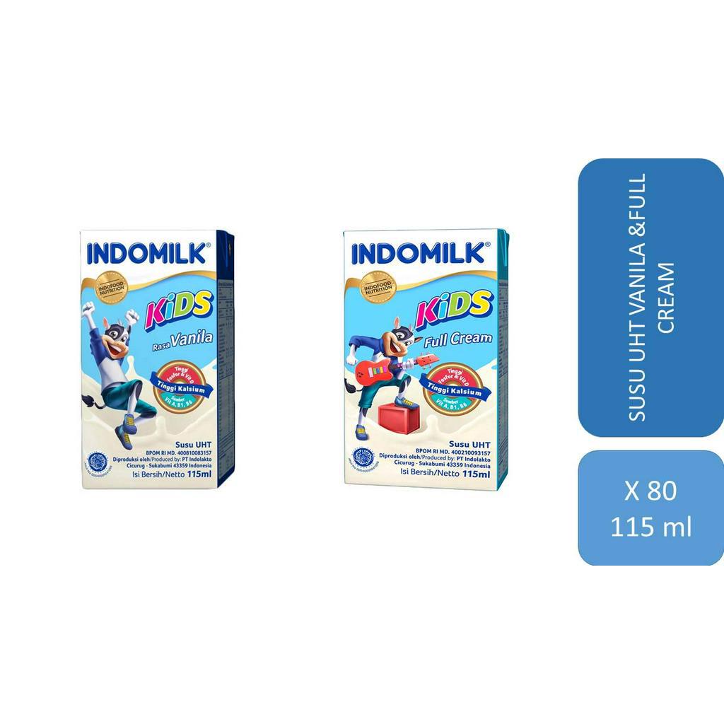 

Indomilk Susu UHT Kids Vanila & Full Cream Plain 115 ml x 80 [2 Karton]