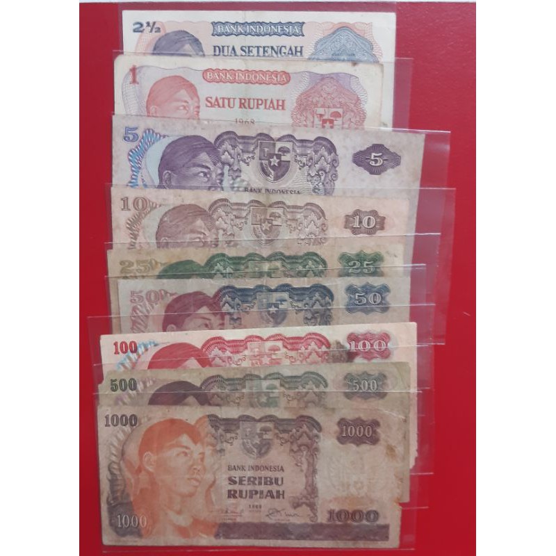 Uang Kertas Kuno Set Sudirman 1 Rupiah sampai 1000 Rupiah
