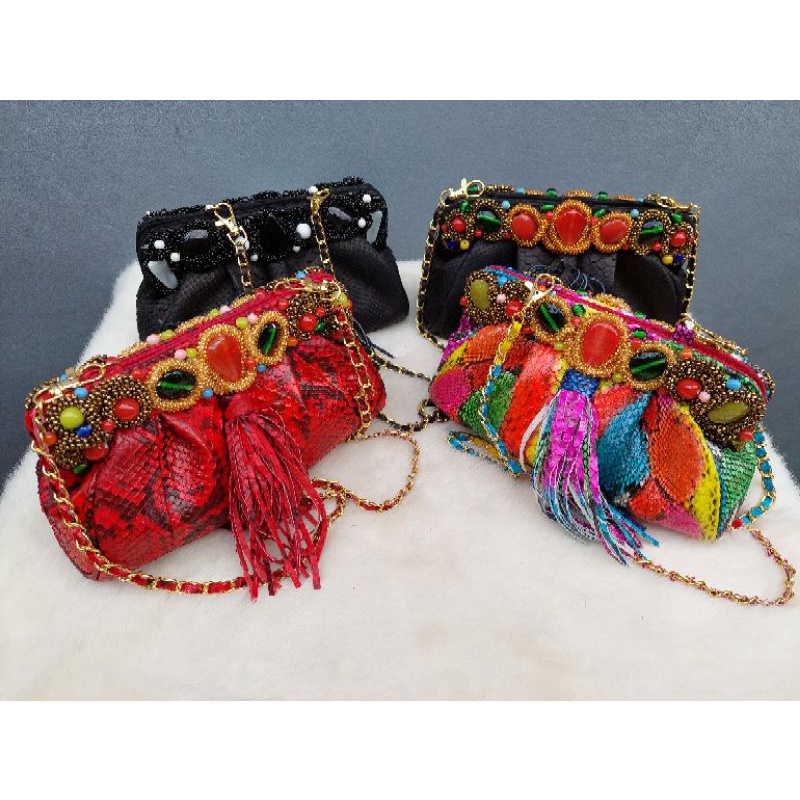 Tas Pesta Kulit Ular Phyton/ Clut Pesta Model Rotelly / Clat Piton Bali
