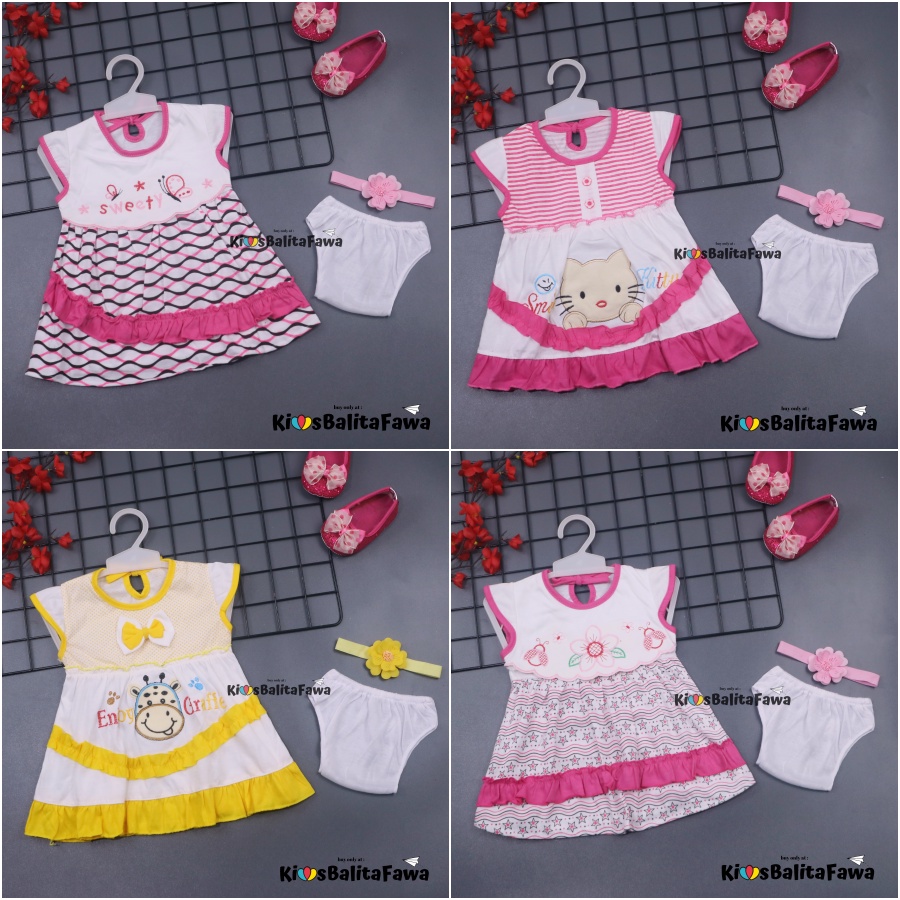 [GRATIS BANDO] Setelan Bayi Imut size 0-12 Bulan / Baju SNI Anak Perempuan Baby New Born Dress Motif