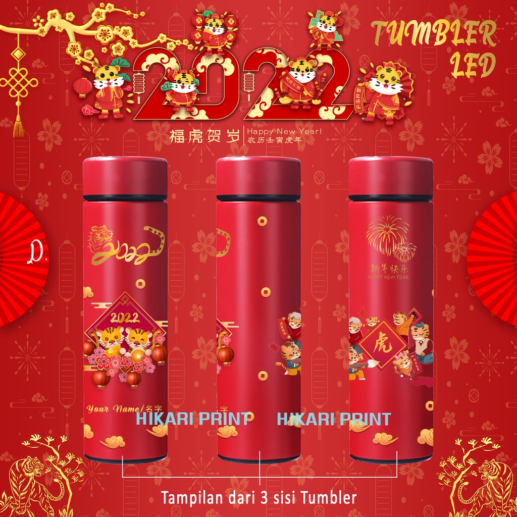 Hikari Print TUMBLER IMLEK BOTOL MINUM TAHUN BARU IMLEK TUMBLR HAMPERS CHINESE NEW YEAR TAHUN HARIMAU 2022 HADIAH UNIK KADO  TERMOS HAPPY CHINESE NEW YEAR EDITION TUMBLER LED PRINT UV TUMBLER STAINLESS STEEL TAHUN BARU 500ML BOTOL MINUM IMLEK BOTOL CNY-4