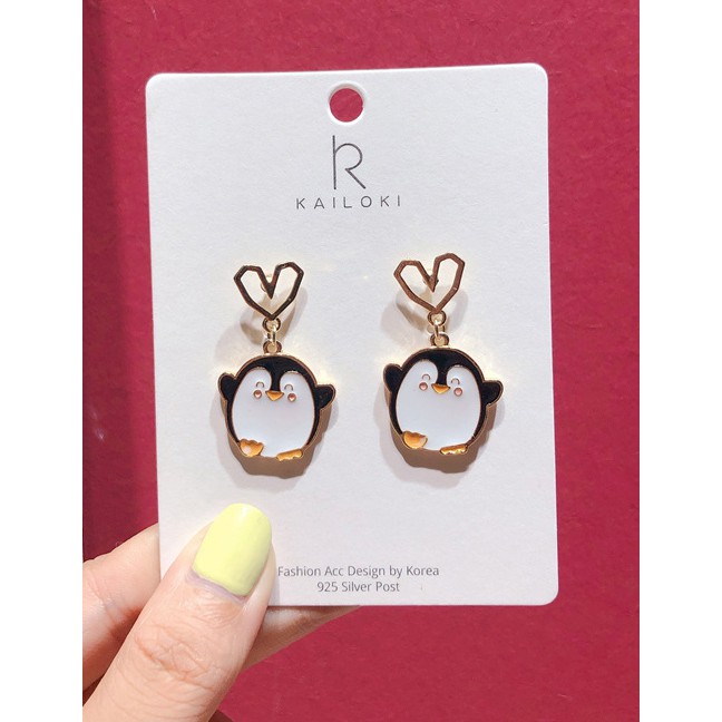 LRC Anting Tusuk Fashion Gold 925 Silver Needle Love Penguin Earrings D06490