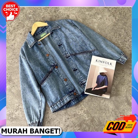 Jaket Jeans Crop Denim Wanita Saku Sobek Rawis Levis Premium Jeje Oversize Denim Jacket