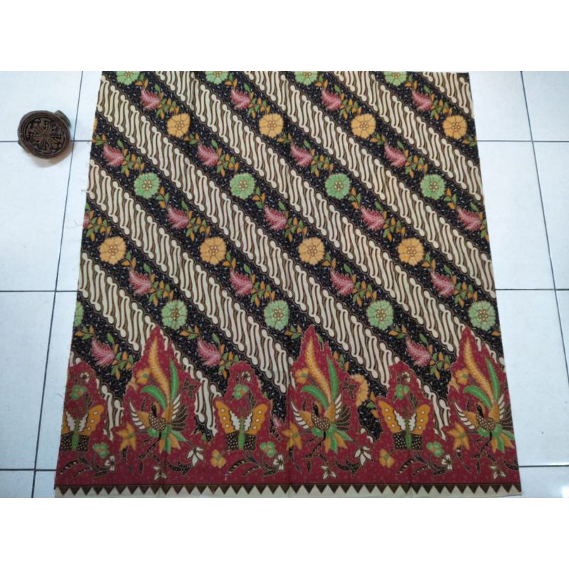 BATIK HANDPRINT PARANG BUNGA KELIR WARNA BIRU MERAH ORENS BAHAN JARIK POTONGAN