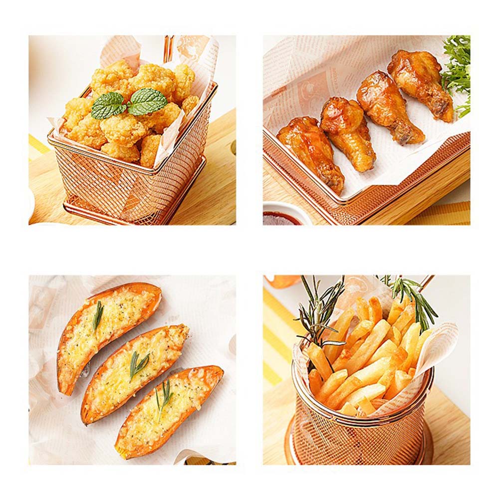 【COD Tangding】50 Pcs / SET Kertas Alas Makanan Kentang Goreng Bentuk Bulat Bahan Silikon Anti Lengket Minyak Untuk Rumah Tangga