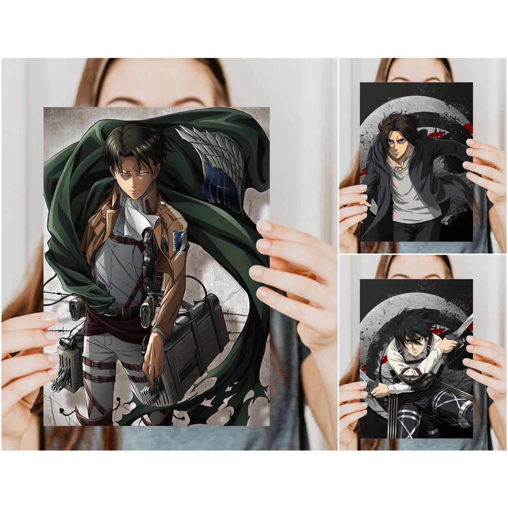 Koleksi Poster Anime Shingeki no Kyojin / Attack on Titan B - Eren Mikasa Armin Jean Sasha Levi Erwin - Size A4+