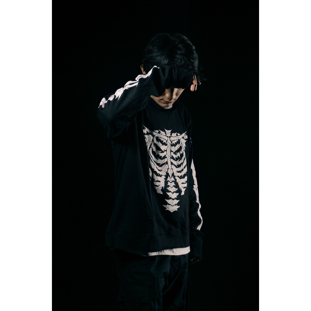 CROP CREWNECK OVERSIZE UNFINISHED | SKELETONS | BLACK | YIKESALLDAY (50PCSONLY)