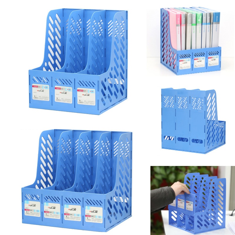 3/4 Sections Desktop File Rack Paper Blue Book Hold Office Document Tray Organizer Box