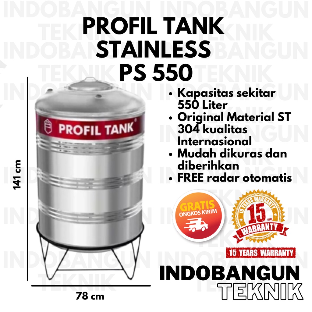 Toren Tangki Tandon Air Profil Tank Stainless PS 550 Liter 500 Liter Dengan Kaki Murah Bergaransi