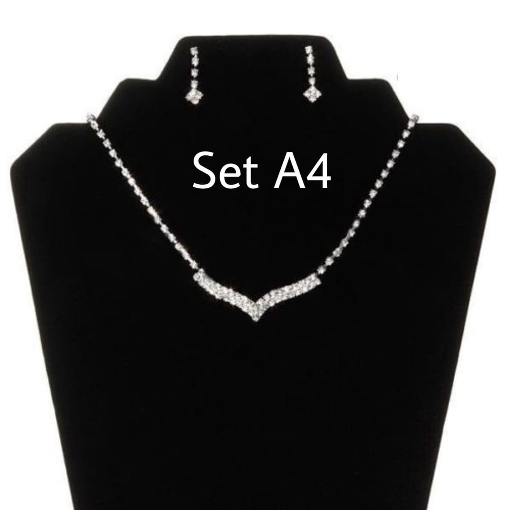 Set Perhiasan Pengantin Pernikahan Anting Kalung Berlian Imitasi 2