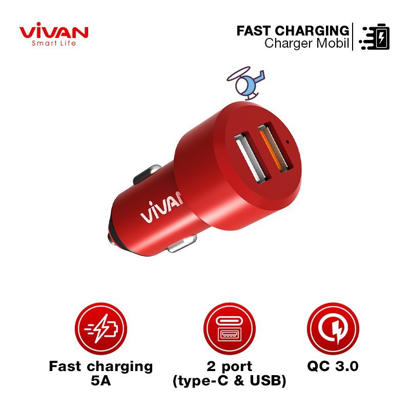 Car Charger VIVAN CQ01S 3.0 Quick Charger 5A Charger Mobil - Garansi Resmi 1 Tahun