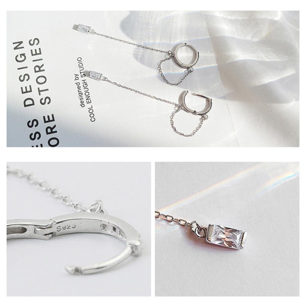 Timekey Anting Tusuk Gantung Rantai Panjang Hias Zircon Gaya Punk Untuk Wanita A4K4