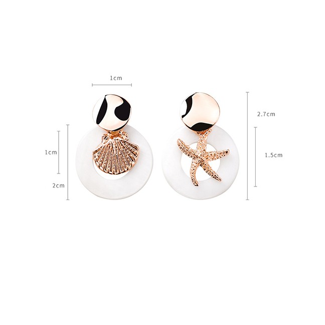 LRC Anting Tusuk Fashion Gold S925 Silver Needle Acrylic Metal Round Starfish Shell Asymmetric F5432